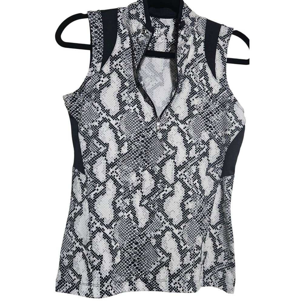 Tail Woman White Snake Print Zip Sleeveless Top XS Black Gray Athleisure Sporty